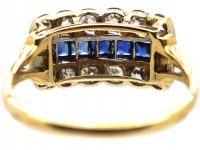 Art Deco 18ct & Platinum, French Cut Sapphire & Diamond Three Row Ring
