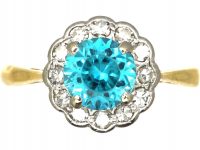 Art Deco 18ct Gold & Platinum, Zircon & Diamond Cluster Ring