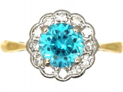 Art Deco 18ct Gold & Platinum, Zircon & Diamond Cluster Ring