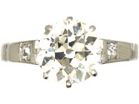 Art Deco French Platinum 2.10 Carat Diamond Solitaire Ring with Diamond Set Shoulders