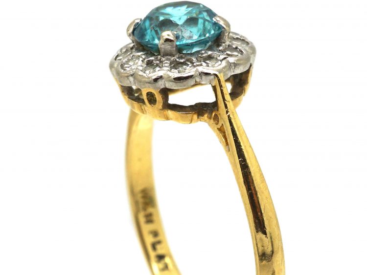 Art Deco 18ct Gold & Platinum, Zircon & Diamond Cluster Ring