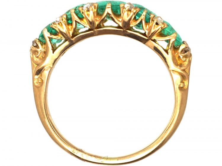 Victorian 18ct Gold Five Stone Emerald Ring with Diamond Points