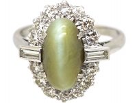 18ct White Gold & Platinum, Diamond & Cat's Eye Chrysoberyl Ring
