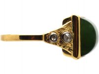 18ct Gold, Domed Nephrite & Diamond Ring