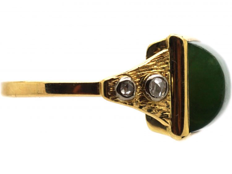 18ct Gold, Domed Nephrite & Diamond Ring