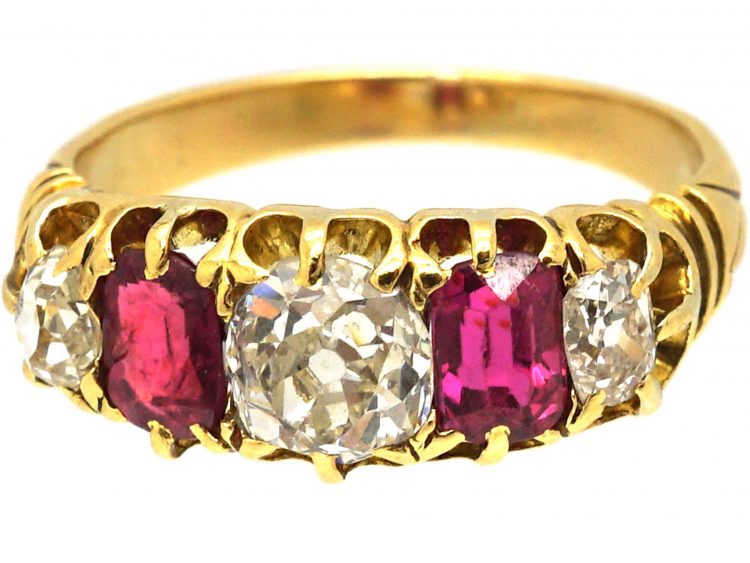 Victorian 18ct Gold, Ruby & Diamond Five Stone Ring