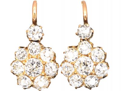 Early 20th Century Russian 14ct Gold & Diamond Cluster Earrings