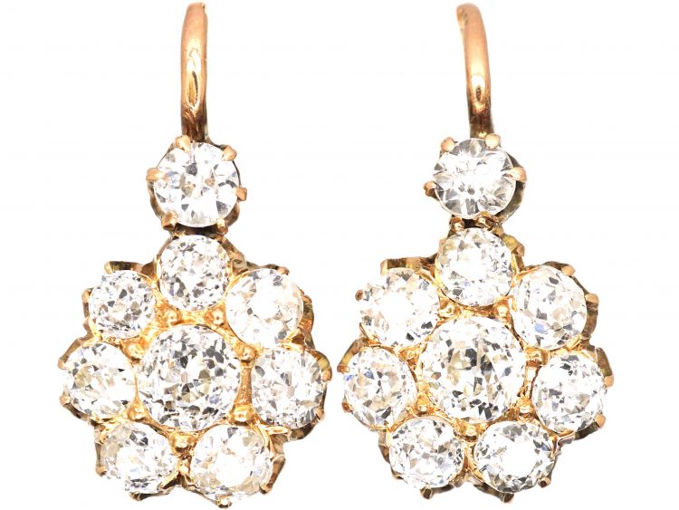 Early 20th Century Russian 14ct Gold & Diamond Cluster Earrings