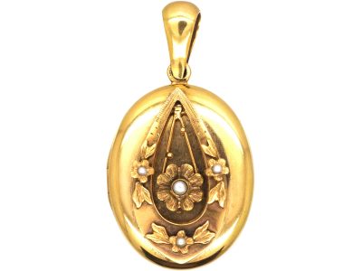 Victorian 15ct Gold Oval Locket with Flower Garland Motif
