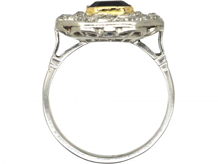 Art Deco Platinum, Green Tourmaline & Diamond Octagonal Shaped Ring