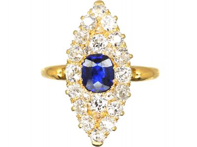 Victorian 18ct Gold Marquise Ring set with a Sapphire & Diamonds