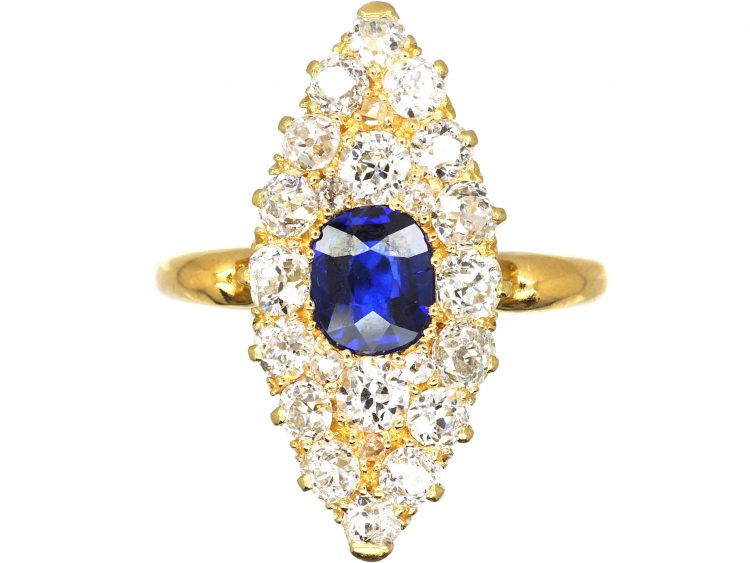 Victorian 18ct Gold Marquise Ring set with a Sapphire & Diamonds
