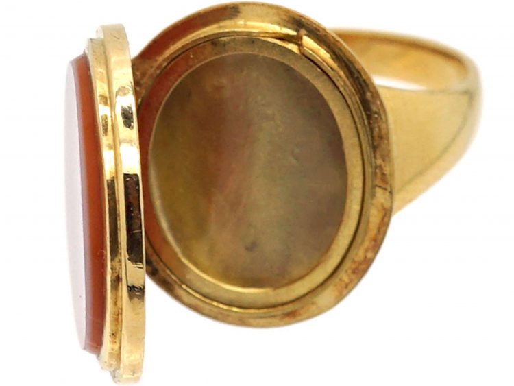French 19th Century 18ct Gold Signet Ring with Hinged Locket Inside