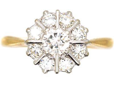 Mid 20th Century 18ct Gold & Platinum, Diamond Cluster Ring
