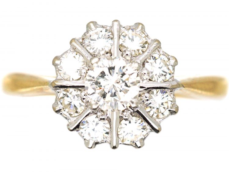 Mid 20th Century 18ct Gold & Platinum, Diamond Cluster Ring