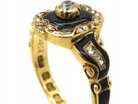Victorian 18ct Gold, Black Enamel & Diamond Mourning Ring