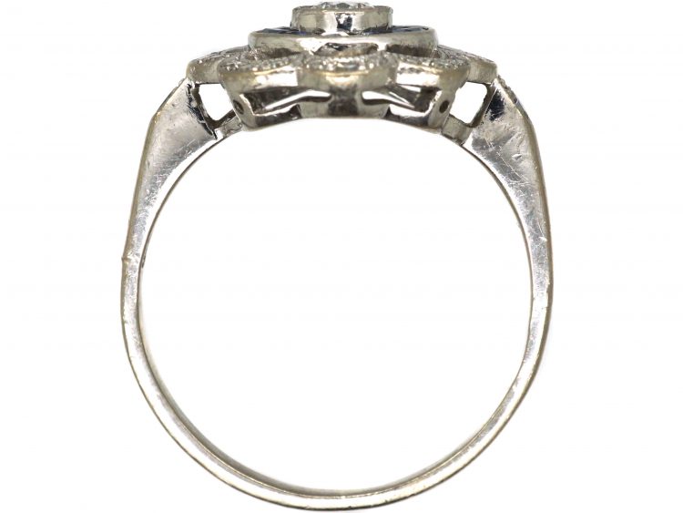18ct White Gold, French Cut Sapphire & Diamond Target Ring