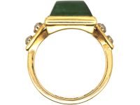 18ct Gold, Domed Nephrite & Diamond Ring