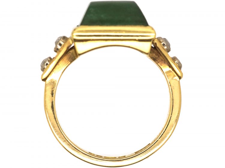 18ct Gold, Domed Nephrite & Diamond Ring