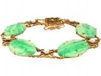 Art Deco 15ct Gold, Jade & Natural Pearl Bracelet