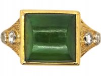 18ct Gold, Domed Nephrite & Diamond Ring