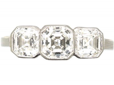Platinum, Three Stone Asscher Cut Diamond Ring