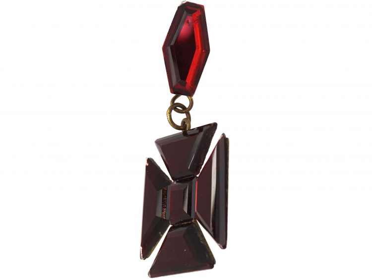 Early 19th Century Large Red Vauxhall Glass Maltese Cross Pendant