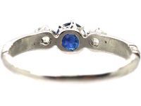 Art Deco 18ct Gold, Three Stone Sapphire & Diamond Ring