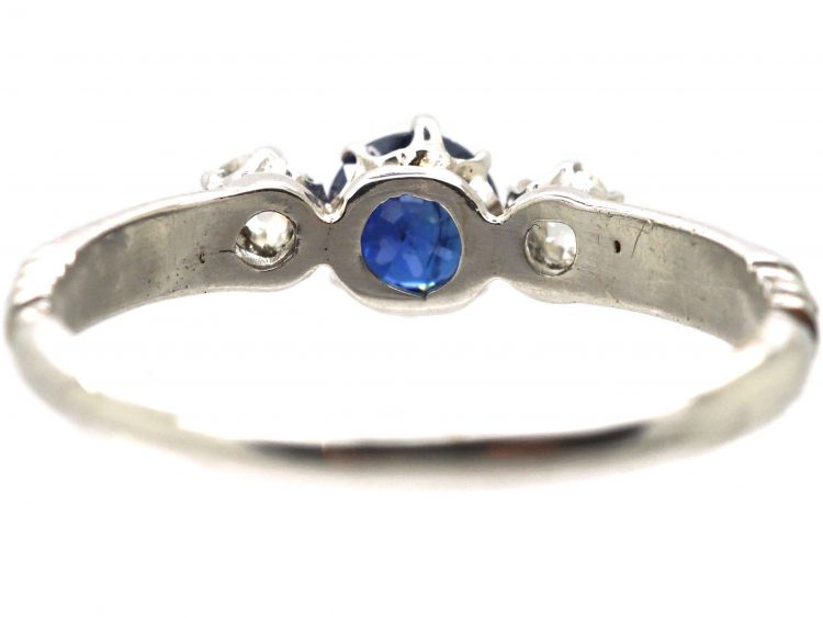 Art Deco 18ct Gold, Three Stone Sapphire & Diamond Ring