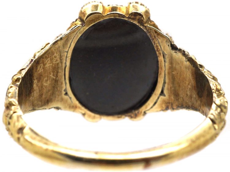 Georgian 18ct Gold, Natural Split Pearl & Emerald Cluster Ring
