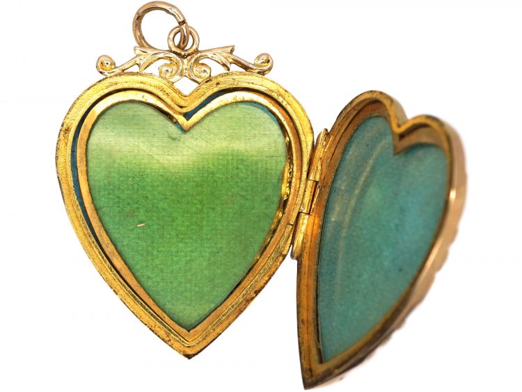 Edwardian 9ct Back & Front Locket Heart Shaped Locket with Rose Sprig Motif