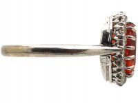 Art Deco 18ct White Gold, Fire Opal & Diamond Cluster Ring