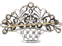 Edwardian Silver & Coloured Paste Basket of Flowers Brooch