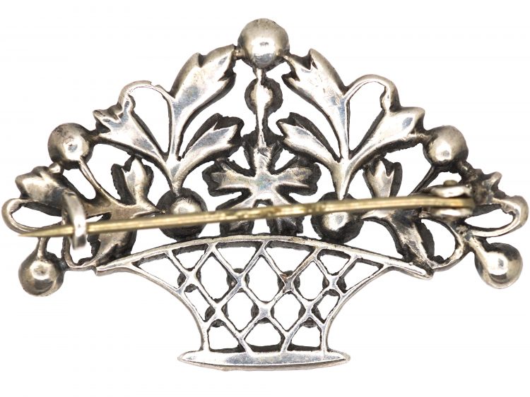 Edwardian Silver & Coloured Paste Basket of Flowers Brooch