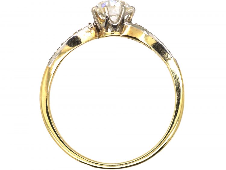 Dutch Belle Epoque 14ct Gold & Platinum, Diamond Ring with Diamond Set Curved Shoulders