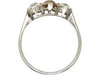 Art Deco Platinum, Three Stone Ring with Champagne Coloured Diamond in the Centre