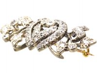 Victorian Silver & Gold Double Heart Brooch with Ivy Leaf Motif
