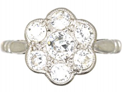 Edwardian 18ct White Gold & Platinum, Diamond Cluster Ring