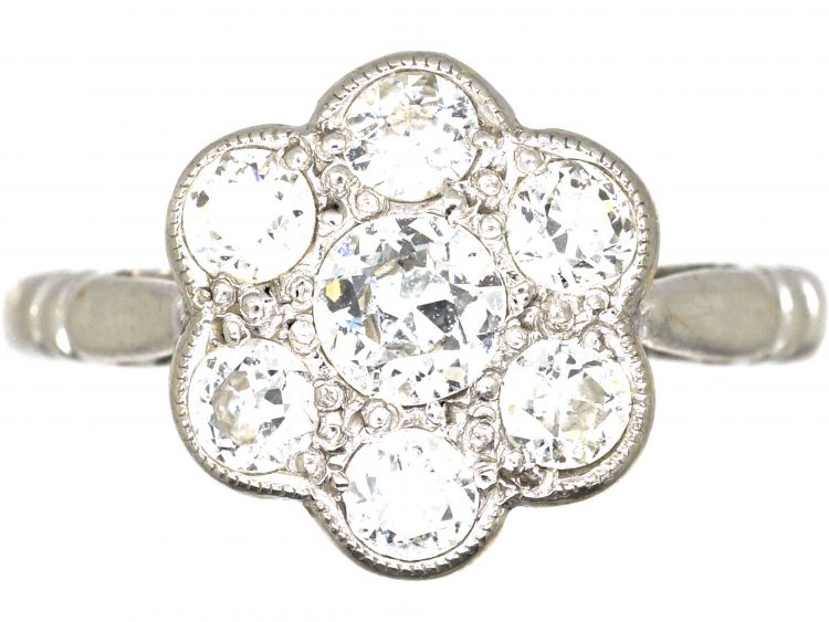 Edwardian 18ct White Gold & Platinum, Diamond Cluster Ring