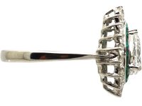 18ct White Gold, Emerald & Diamond Pear Shaped Ring