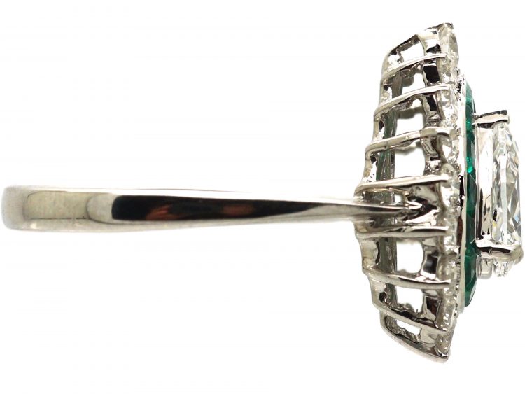 18ct White Gold, Emerald & Diamond Pear Shaped Ring