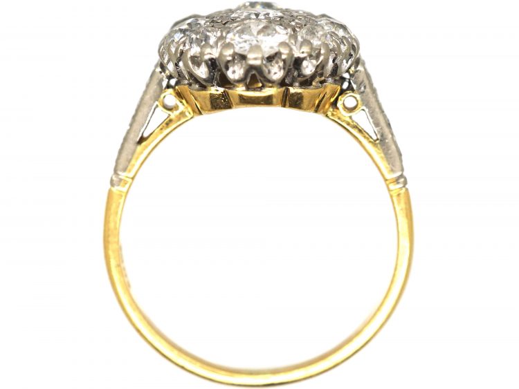 Retro 18ct Gold Diamond Cluster Ring with Diamond Set Shoulders