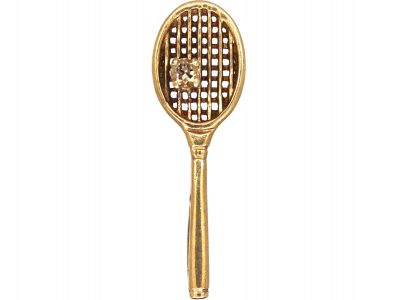 9ct Gold Tennis Racket Charm set with a Diamond