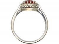 Art Deco 18ct White Gold, Fire Opal & Diamond Cluster Ring