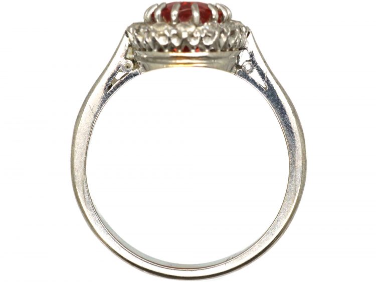 Art Deco 18ct White Gold, Fire Opal & Diamond Cluster Ring