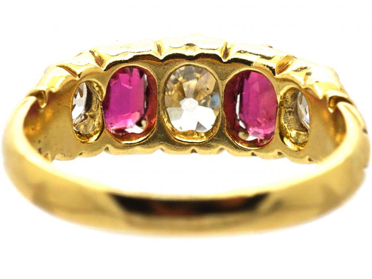Victorian 18ct Gold, Ruby & Diamond Five Stone Ring