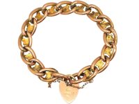 Edwardian 9ct Gold Curb Bracelet with Ivy Leaf Detail