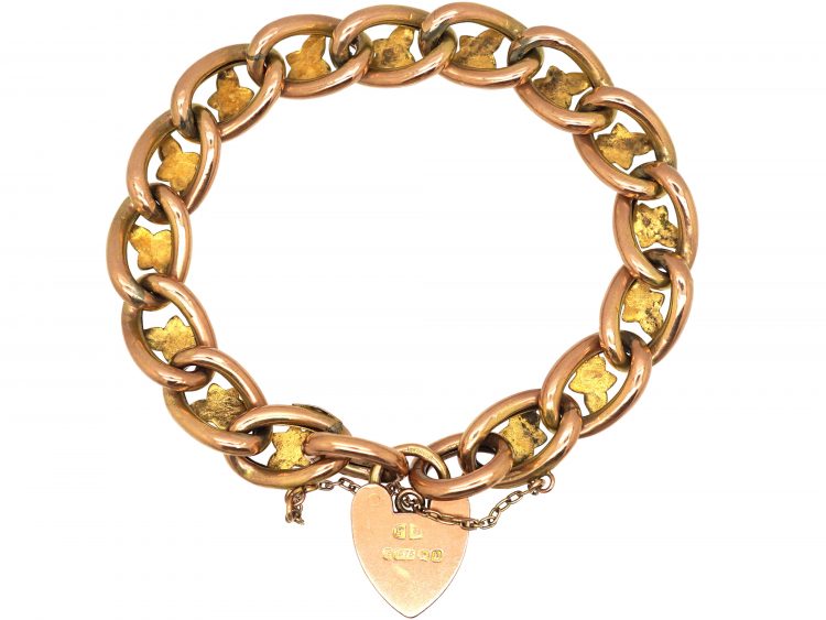 Edwardian 9ct Gold Curb Bracelet with Ivy Leaf Detail