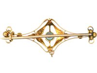 Edwardian 15ct Gold, Natural Split Pearl & Aquamarine Bar Brooch