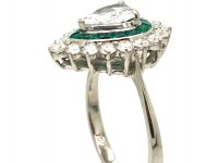 18ct White Gold, Emerald & Diamond Pear Shaped Ring